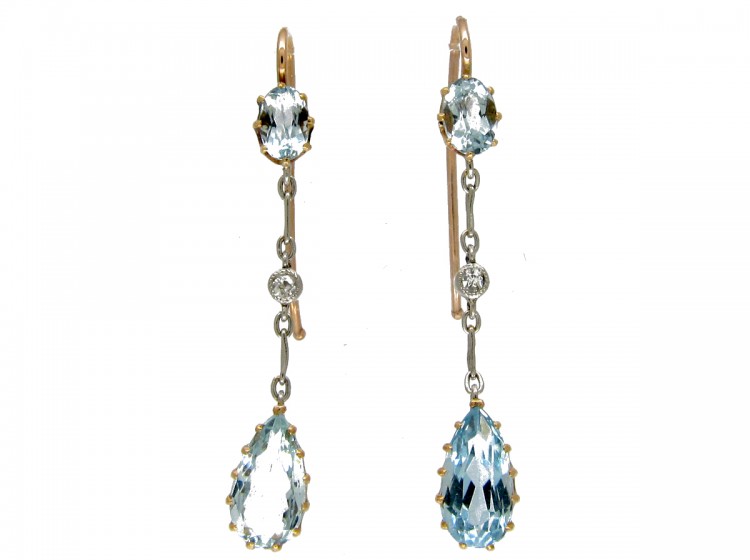 Aquamarine, Diamond & Platinum Edwardian Drop Earrings