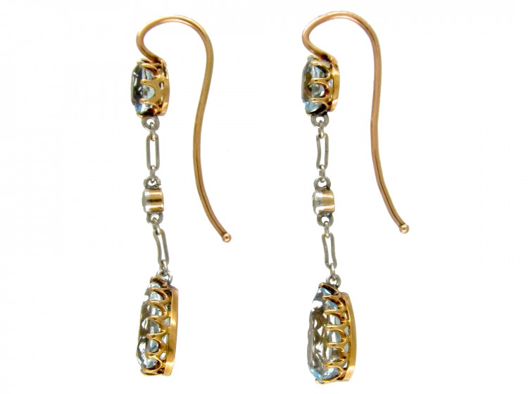 Aquamarine, Diamond & Platinum Edwardian Drop Earrings