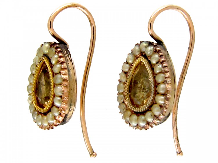 Georgian Gold Foiled Citrine & Pearl Earrings