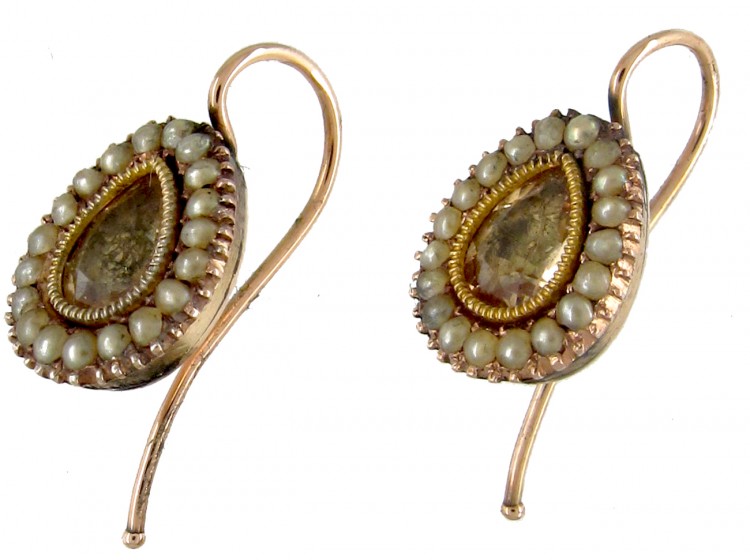 Georgian Gold Foiled Citrine & Pearl Earrings