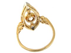 Art Deco Diamond Marquise Ring set with a Central Fancy Peach Diamond