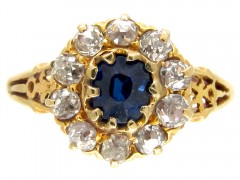 Edwardian 18ct Gold, Sapphire & Diamond Cluster Ring