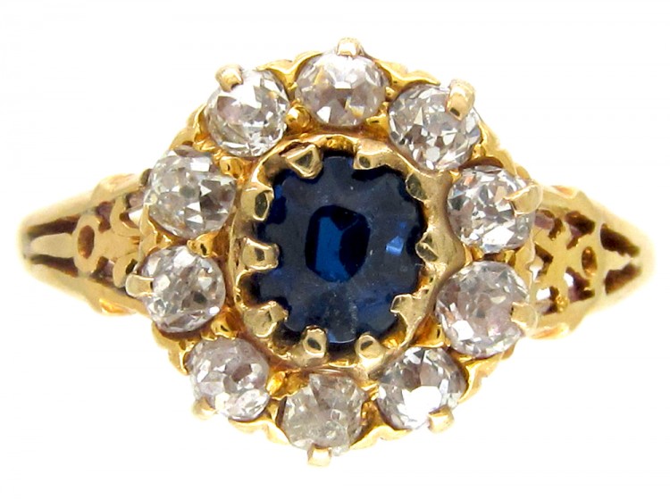 Edwardian 18ct Gold, Sapphire & Diamond Cluster Ring