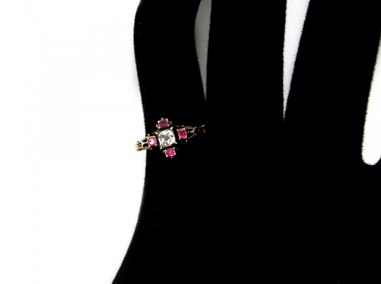 Georgian Mine Cut Ruby & Diamond Ring