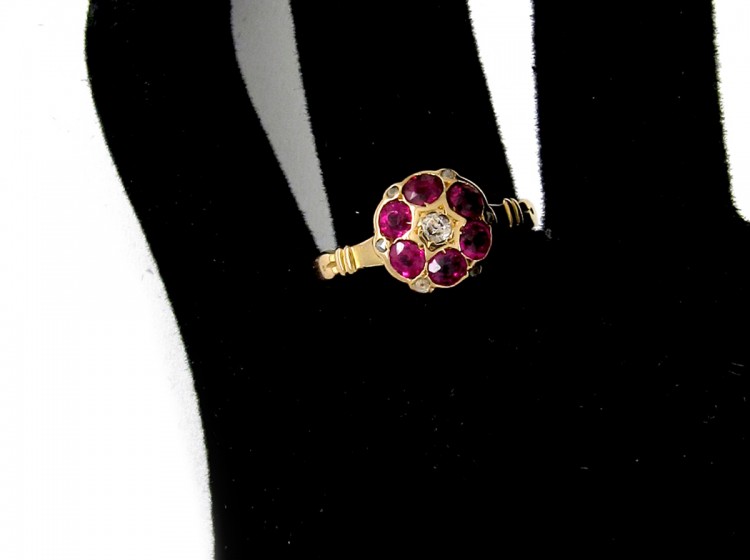 Edwardian Ruby & Diamond Cluster Ring