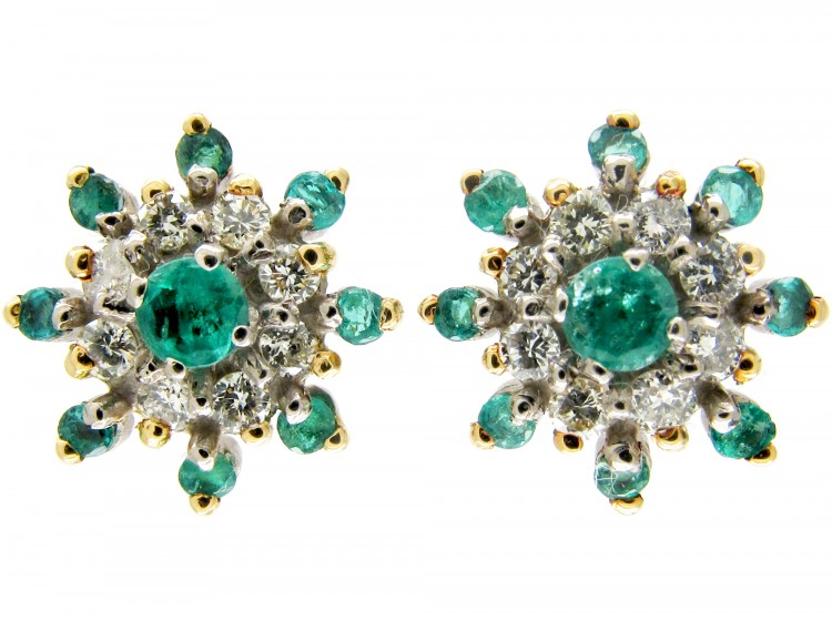 Emerald & Diamond Cluster Earrings