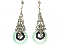 Art Deco Silver, Paste, Jade & Onyx Drop Earrings