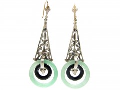 Art Deco Silver, Paste, Jade & Onyx Drop Earrings