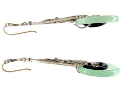 Art Deco Silver, Paste, Jade & Onyx Drop Earrings