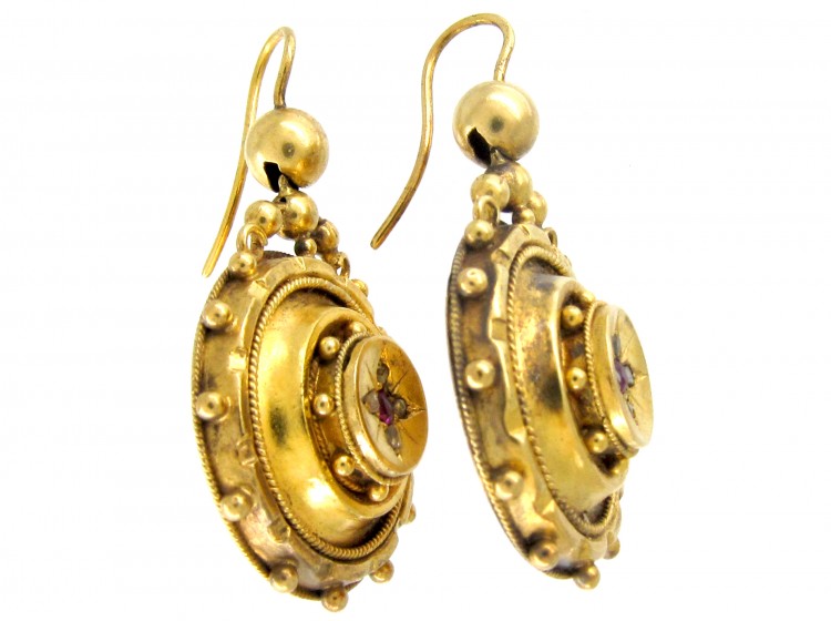 Ruby & Diamond 15ct Gold Victorian Earrings