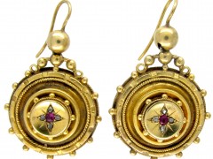 Ruby & Diamond 15ct Gold Victorian Earrings