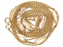 Art Nouveau caged Pearl & 9ct Gold Guard Chain