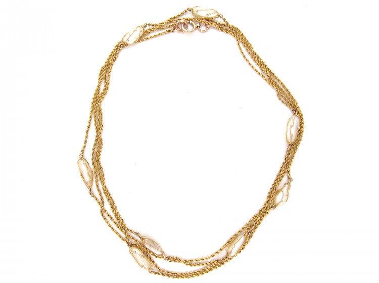 Art Nouveau caged Pearl & 9ct Gold Guard Chain