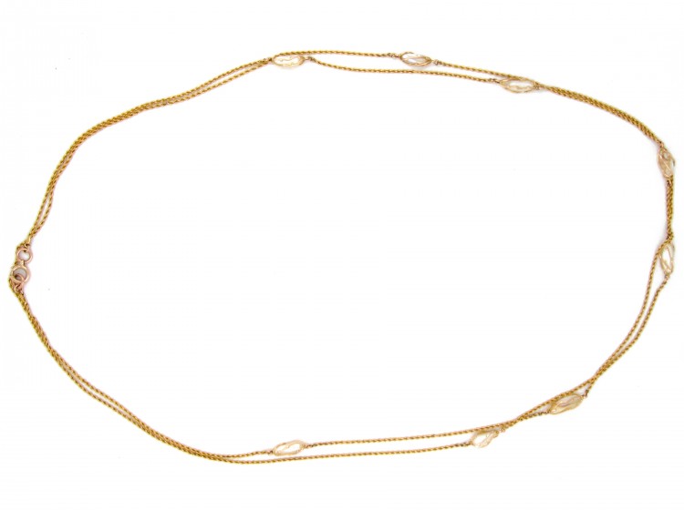 Art Nouveau caged Pearl & 9ct Gold Guard Chain