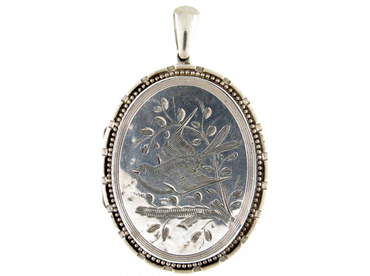 Engraved Victorian Silver Locket Pendant