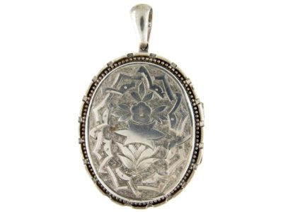 Engraved Victorian Silver Locket Pendant