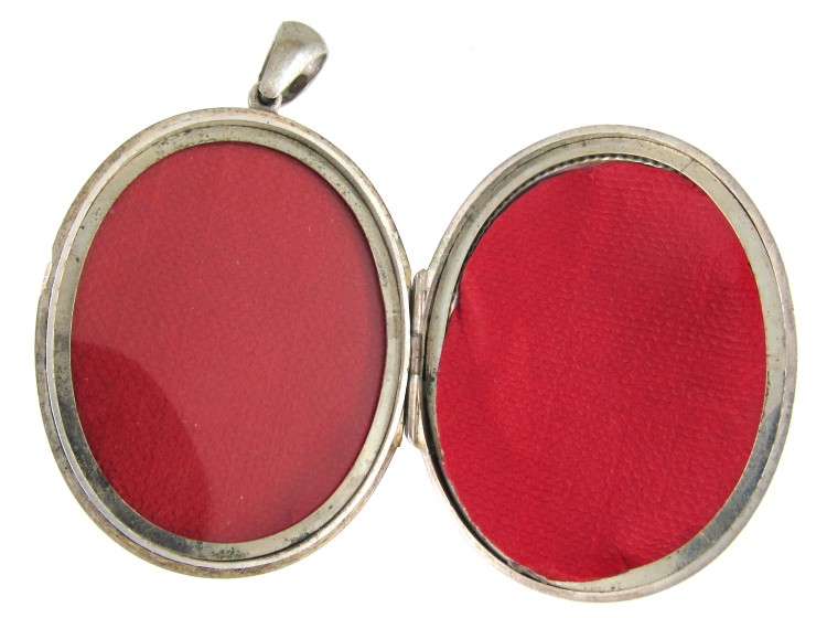 Engraved Victorian Silver Locket Pendant