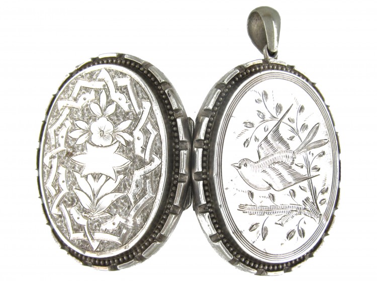 Engraved Victorian Silver Locket Pendant