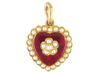 Gold, Guilloché Enamel & Seed Pearl Heart-Shaped Locket