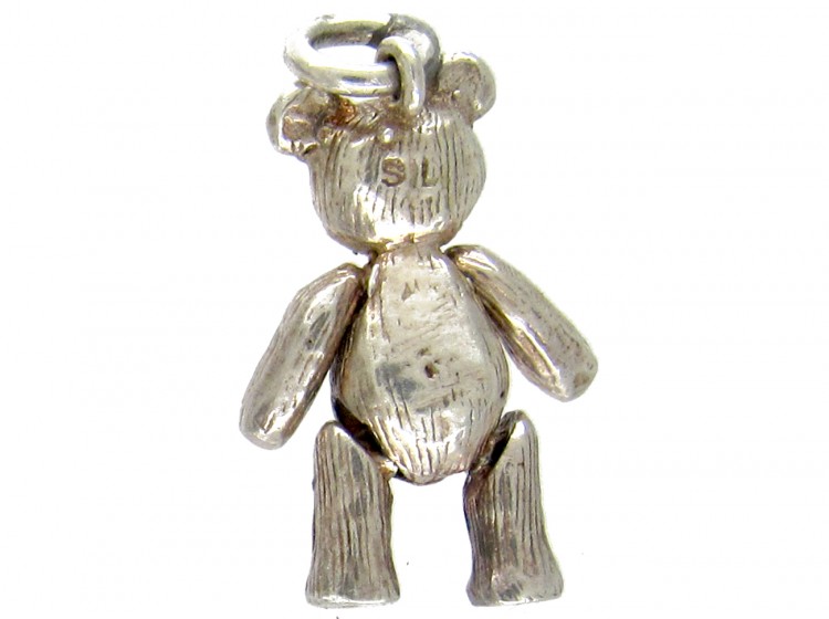 Silver Articulated Teddy Bear Charm