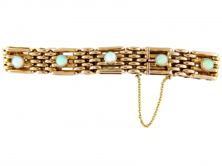 Edwardian 9ct Gold & Opal & Gold Gate Bracelet