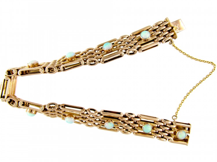 Edwardian 9ct Gold & Opal & Gold Gate Bracelet