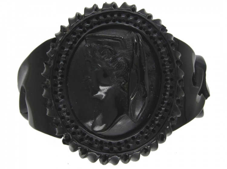 Carved Whitby Jet Bangle