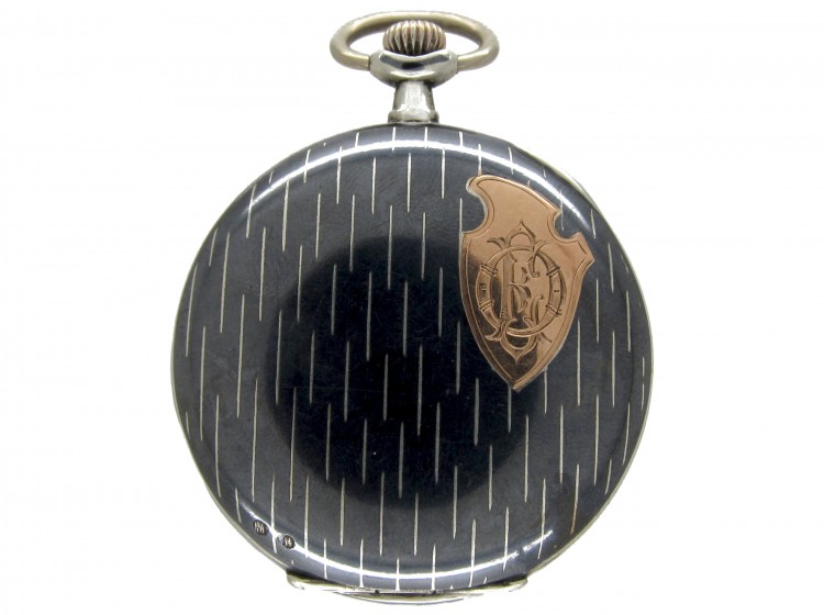 Swiss Silver Niello Pocket Watch Made by Huguenin Freres