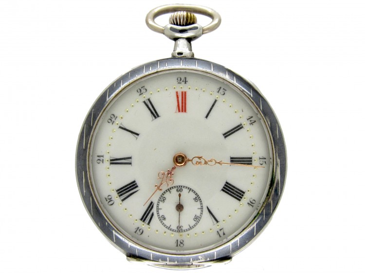 Swiss Silver Niello Pocket Watch Made by Huguenin Freres