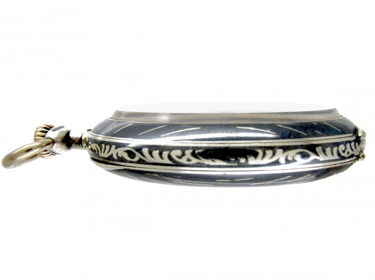 Swiss Silver Niello Pocket Watch Made by Huguenin Freres