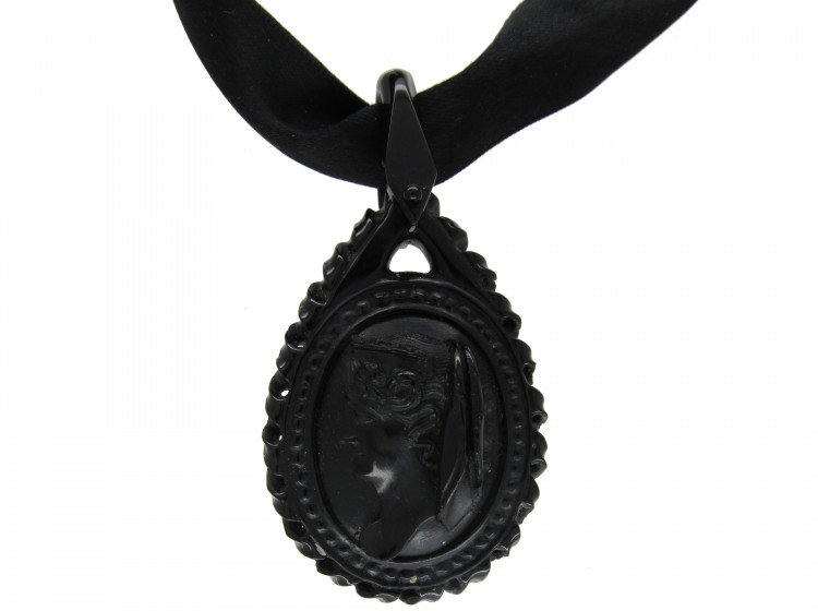 Carved Whitby Jet Pendant