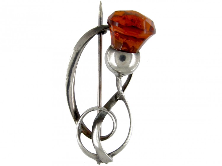 Silver Thistle Art Nouveau Brooch by Charles Horner