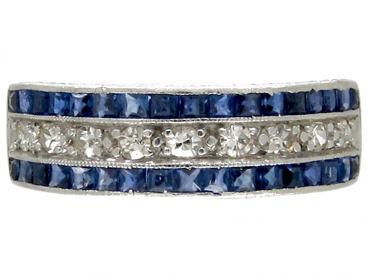 Sapphire & Diamond Art Deco Half Hoop Ring