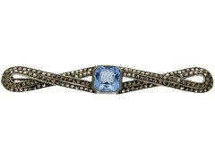 Silver, Marcasite & Blue Paste Brooch