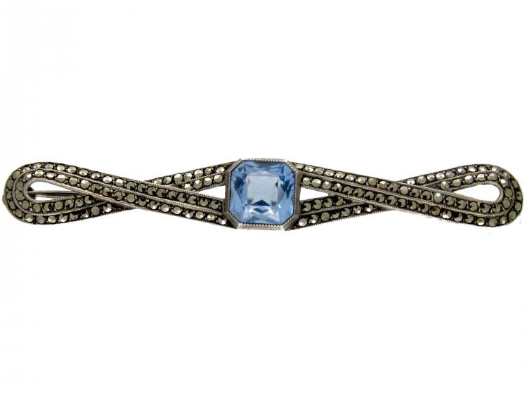 Silver, Marcasite & Blue Paste Brooch