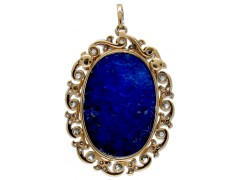 Lapis Lazuli & Diamond Art Nouveau Pendant on Chain