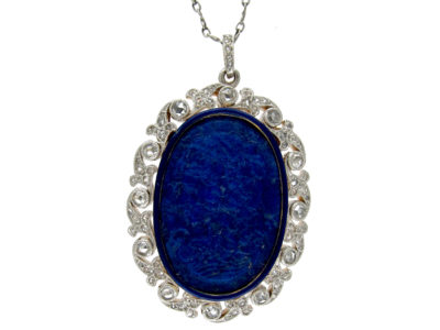 Lapis Lazuli & Diamond Art Nouveau Pendant on Chain