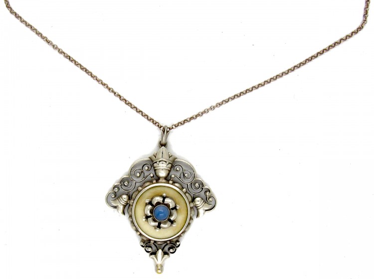 Art Nouveau Silver Pendant on Chain by Meyer