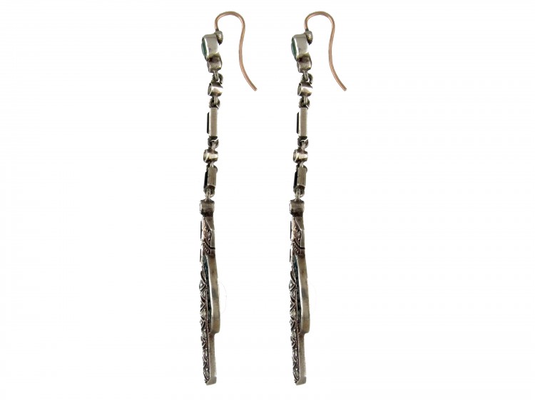 Silver ​& Paste Art Deco Long Drop Earrings