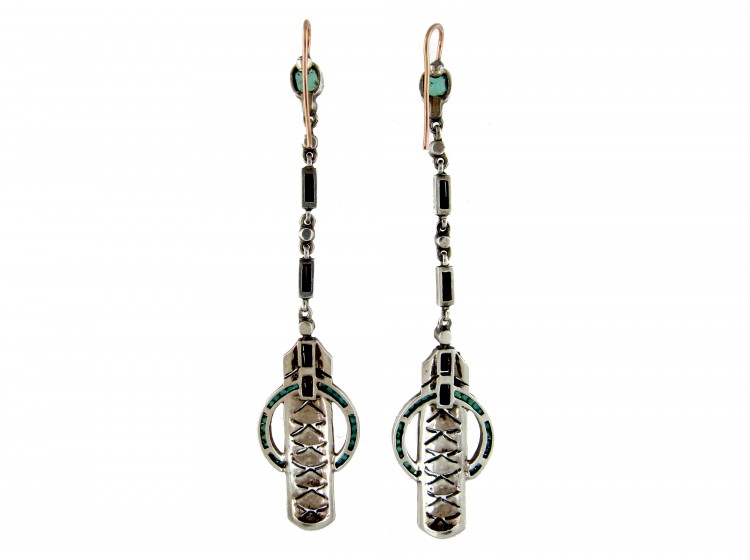 Silver ​& Paste Art Deco Long Drop Earrings