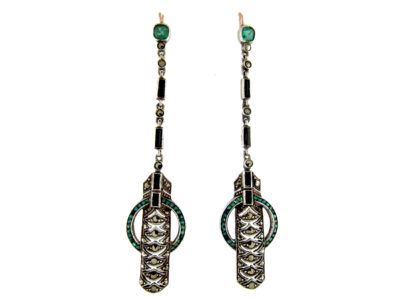 Silver ​& Paste Art Deco Long Drop Earrings