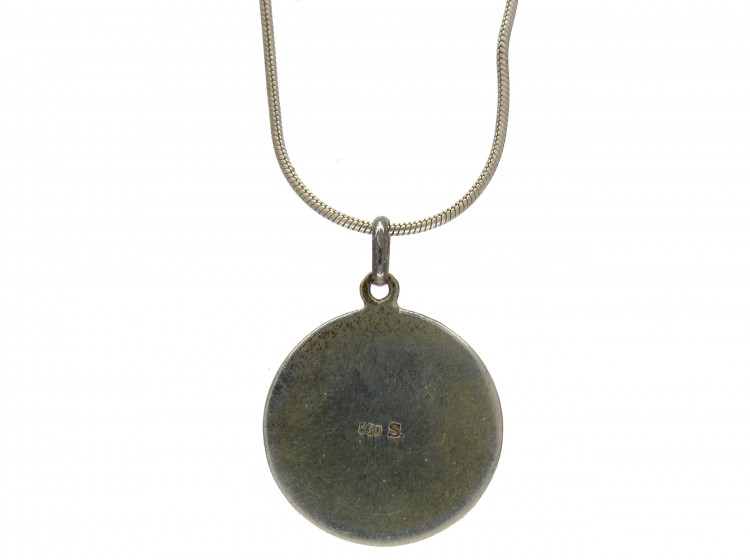 Edwardian Silver & Guilloche Enamel Cherub & Dog Pendant