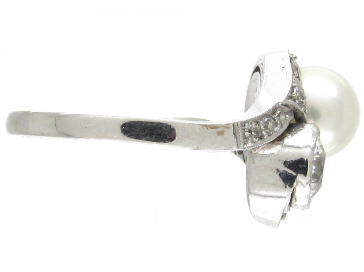 Pearl & Diamond White Gold Art Deco Ring