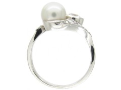 Pearl & Diamond White Gold Art Deco Ring