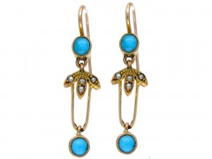 Edwardian Turquoise & Seed Pearl Drop Earrings
