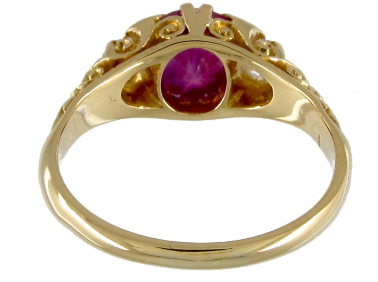Victorian Pink Sapphire & Diamond Three Stone Ring