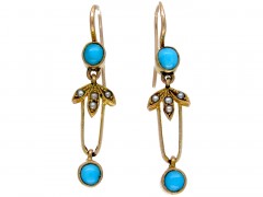Edwardian Turquoise & Seed Pearl Drop Earrings