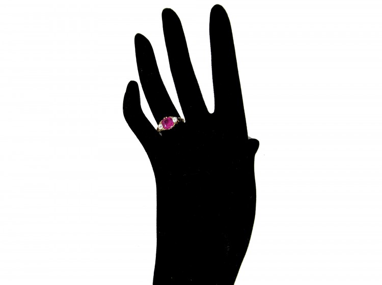 Victorian Pink Sapphire & Diamond Three Stone Ring