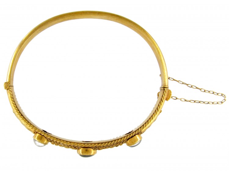 Gold & Moonstone Etruscan Bangle