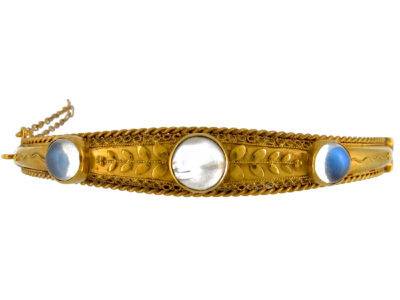Gold & Moonstone Etruscan Bangle